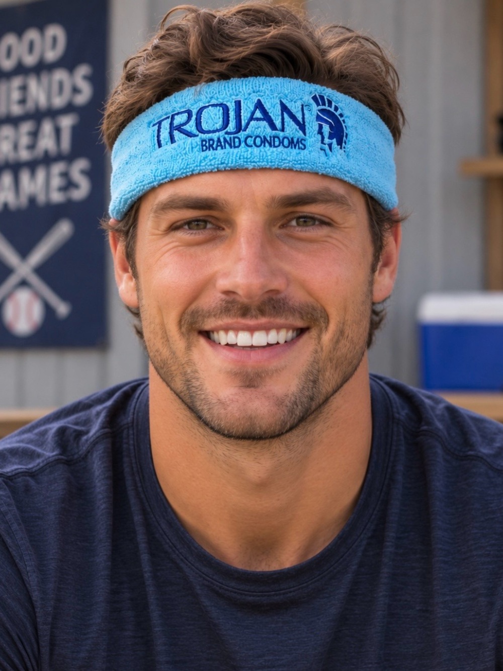 Vintage Trojan Brand Logo Terry Cloth Sweatband Headband